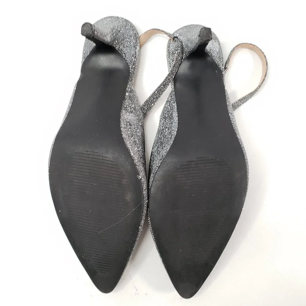 Ann Taylor Sling Back Kitten Heel Sz 8.5 Silver metallic Low Heeled Event Shoes - Picture 8 of 10